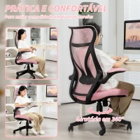HOMCOM Cadeira de Escritório Giratória com Altura Ajustável Apoio para os Braços Dobráveis e Função Basculante 66x66x113-121 cm Rosa(m-8)
