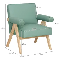 HOMCOM Sillón de Salón Tapizado en PU con Reposabrazos y Marco de Madera de Caucho para Dormitorio Carga 120 kg Verde(m-3)