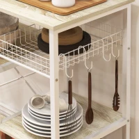 HOMCOM Estante de Cozinha com 1 Cesto 4 Ganchos em S 6 Pés com Almofadas Ajustáveis e Prateleiras 90x40x84,5 cm Carvalho e Branco(m-8)