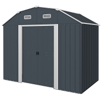 Outsunny Abrigo de Jardim 2,7 m² 238x132x198,5 cm com Base Prateleiras Ajustáveis 2 Portas e 2 Janelas de Ventilação Cinza Escuro