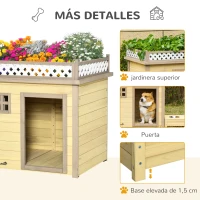 PawHut Casa para Perros de Madera Caseta para Perros Pequeños con 2 Ventanas Comedero 2 Cuencos de Acero Inoxidable y Mesa de Cultivo para Interior Exterior 105x65x80 cm Natural(m-7)