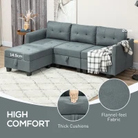 HOMCOM 'L' Shape Modular Sofa, with Storage - Dark Grey(m-6)