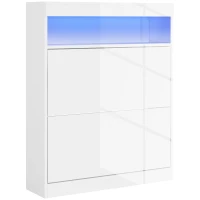 HOMCOM Móvel Sapateira de Entrada com Luzes LED Prateleira Aberta e 2 Gavetas Basculantes para 12-16 Pares 80x24x99,5 cm Branco Brilhante(m-10)
