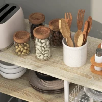 HOMCOM Estante de Cozinha com 1 Cesto 4 Ganchos em S 6 Pés com Almofadas Ajustáveis e Prateleiras 90x40x84,5 cm Carvalho e Branco(m-9)