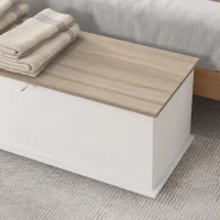 HOMCOM Baú de Armazenamento de Madeira Banco de Armazenamento Carga Máxima 60kg 100x40x40 cm Branco e Madeira(m-8)
