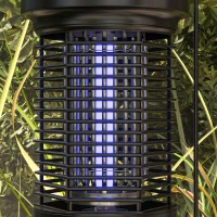 Outsunny Lâmpada Mata Mosquitos Elétrica 2 em 1 5W com Luzes LED UV Recarregável Solar e USB Efeito 30 m² para Jardim Terraço Preto(m-9)