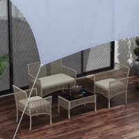 Outsunny Conjunto de Móveis de Jardim de Vime de 4 Peças Móveis de Varanda com 1 Sofá 2 Poltronas e Mesa de Centro Cáqui(m-9)