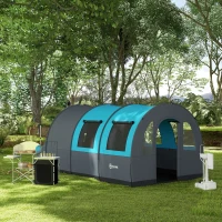 Outsunny Tenda de Campismo Familiar para 5-6 Pessoas com 2 Quartos Portas Impermeável 3000 mm para Trekking 480x260x200 cm Cinza(m-9)