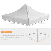 Outsunny Toldo de Substituição 3x3 m para Pérgola de Jardim Cobertura de Substituição para Tenda Dobrável Impermeável Branco(m-3)