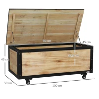 Outsunny Baú de Exterior 121 L Baú de Armazenamento em Madeira com 4 Rodas para Jardim Pátio Varanda 100x50x43 cm Natural e Preto(m-3)