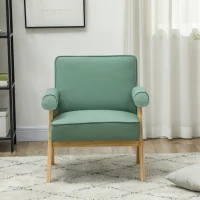 HOMCOM Sillón de Salón Tapizado en PU con Reposabrazos y Marco de Madera de Caucho para Dormitorio Carga 120 kg Verde(m-7)