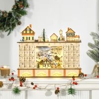 HOMCOM Calendário de Advento de Madeira com Luzes e 24 Gavetas de Contagem Regressiva Decoração de Natal 44x10x37 cm Madeira(m-8)