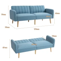 HOMCOM Sofá Cama de 2 Lugares com Encosto Ajustável em 3 Posições Apoio para os Braços e Pés de Madeira 173x75x73 cm Azul Claro(m-3)