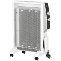 HOMCOM Aquecedor Elétrico 750W/1500W Aquecedor de Mica com Ecrã LED Controlo Remoto Termostato Temporizador 47x26,5x61,5cm Branco(m-10)