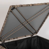 Outsunny Baú de Armazenamento de Vime Sintético 75x75x70 cm Baú de Exterior com Haste de Ar e Estrutura de Aço Carga 50 kg Cáqui(m-8)