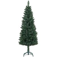 HOMCOM Árvore de Natal Estreita Árvore de Natal Tipo Lápis de 150 cm com Base Dobrável e 317 Ramos para Escritório Verde(m-10)