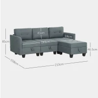 HOMCOM 'L' Shape Modular Sofa, with Storage - Dark Grey(m-3)
