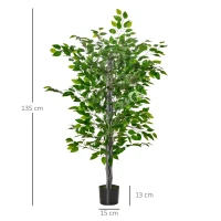 HOMCOM Planta Artificial Ficus 135 cm com Vaso 756 Folhas Planta Artificial Realista para Interior e Exterior Verde(m-3)