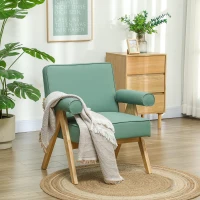 HOMCOM Sillón de Salón Tapizado en PU con Reposabrazos y Marco de Madera de Caucho para Dormitorio Carga 120 kg Verde(m-2)