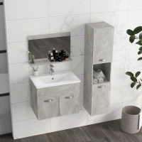 kleankin Conjunto de Móveis Casa de Banho 3 Peças com Espelho Móvel com Lavatório Cerâmico e Coluna de Casa de Banho Cinza(m-9)