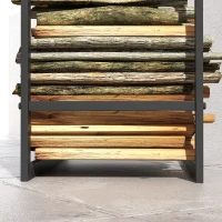 Outsunny Suporte para Lenha de Metal Prateleira de Armazenamento para Empilhar Troncos 50x30x100 cm Preto(m-9)
