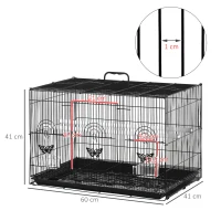 PawHut Gaiola para Pássaros 60x41x41cm Gaiola com 2 Poleiros e 3 Portas para Pássaros Pequenos Canários Preto(m-3)