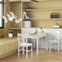 HOMCOM Conjunto de 2 Cadeiras de Sala de Jantar com Encosto de Ripas Estrutura de Madeira de Pinho 41x46,5x85,5 cm Branco(m-9)