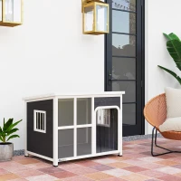 PawHut Wooden Dog House Outdoor with  Asphalt Openable Top, Removable Floor, Clear Front Panel, Curtain, 103 x 77 x 83cm(m-8)