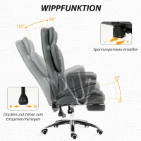 HOMCOM Ergonomiczne krzesło biurowe z tapicerką, podnóżkiem i regulowanym oparciem, obrotowe 360°, ciemnoszary(m-6)