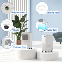 HOMCOM 12L/Day Dehumidifier with Continuous Drainage, 1.6L Water Tank, 24H Timer, Digital Humidity Display, Humidity Light, Dehumidifier for Home Damp, Bedroom, Condensation, Mould, Laundry Drying(m-8)