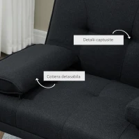 HOMCOM Canapea Extensibilă cu 3 Locuri, 2 Brațe Detașabile și Suport pentru Pahare, Material Textil Tip In, 181x77x78 cm, Gri antracit(m-6)