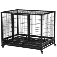 PawHut 43" Heavy Duty Metal Dog Crate Pet Cage with Tray Wheeled Dog Kennel - Black (Large)(m-11)