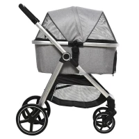 PawHut Hundebuggy Hundewagen bis 10 kg Klappbar Tragtasche Bodenkorb 83 cm x 58 cm x 102 cm, Hellgrau(m-16)