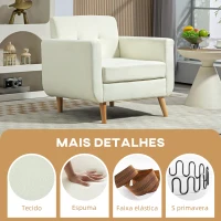 HOMCOM Poltrona Sala de Estar Moderna com Apoio para os Braços e Pés de Madeira Carga 125 kg 78x70x75 cm Creme(m-4)