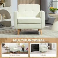 HOMCOM Poltrona Sala de Estar Moderna com Apoio para os Braços e Pés de Madeira Carga 125 kg 78x70x75 cm Creme(m-8)