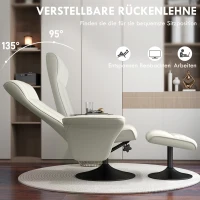 HOMCOM Relaxfauteuil, TV-Fauteuil met Voetenbank, Draaibaar, Ergonomisch, in Microvezellook, Tot 150 kg, Crèmewit(m-4)