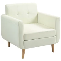 HOMCOM Poltrona Sala de Estar Moderna com Apoio para os Braços e Pés de Madeira Carga 125 kg 78x70x75 cm Creme(m-11)
