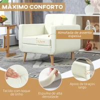 HOMCOM Poltrona Sala de Estar Moderna com Apoio para os Braços e Pés de Madeira Carga 125 kg 78x70x75 cm Creme(m-5)