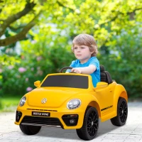 AIYAPLAY Coche Eléctrico para Niños de +3 Años Volkswagen Beetle con Batería 12V Mando a Distancia Faros Bocina y Música Amarillo(m-2)