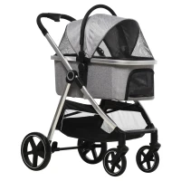PawHut Hundebuggy Hundewagen bis 10 kg Klappbar Tragtasche Bodenkorb 83 cm x 58 cm x 102 cm, Hellgrau(m-17)