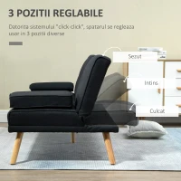 HOMCOM Canapea Extensibilă cu 3 Locuri, 2 Brațe Detașabile și Suport pentru Pahare, Material Textil Tip In, 181x77x78 cm, Gri antracit(m-5)