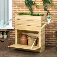 Outsunny podniesione łóżko donica pudełko na kwiaty ze stołem, szafka do ogrodu(m-12)