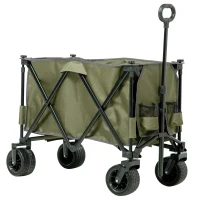 Outsunny Bollerwagen, klappbar, 7 Seitentaschen, verstellbarer Griff, bis 120 kg, Stahl, grün, 100 x 48 x 100,5 cm(m-18)