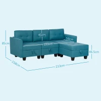 HOMCOM 'L' Shape Modular Sofa, with Storage - Light Blue(m-3)