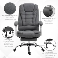 HOMCOM Fauteuil de bureau manager chaise pour ordinateur avec repose-pied dossier inclinable accoudoirs rembourrés en lin gris(m-6)