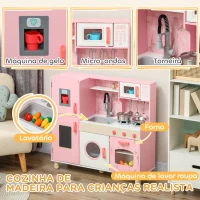 AIYAPLAY Cozinha de Madeira para Crianças com Sons Fogão Forno Micro-Ondas Máquina de Gelo e Acessórios 90x33,3x91,6 cm Rosa(m-4)