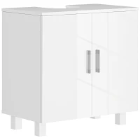 HOMCOM Mobilier Sub Chiuvetă pentru Baie cu 2 Uși, Raft Central, Mâner și Picioare Antiderapante, 60x35x60 cm, Alb Lucios(m-1)