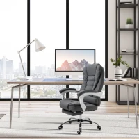HOMCOM Fauteuil de bureau manager chaise pour ordinateur avec repose-pied dossier inclinable accoudoirs rembourrés en lin gris(m-2)