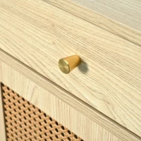 Modern Retro Rattan Door Sideboard with Adjustable Shelves, Smooth Slide Rail, and Wooden Frame, 120L x 40W x 78H cm, Light Oak(m-9)