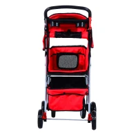 PawHut Hundewagen Hundetrolley bis 10 kg Klappbar mit Becherhalter Sonnendach Rot(m-12)